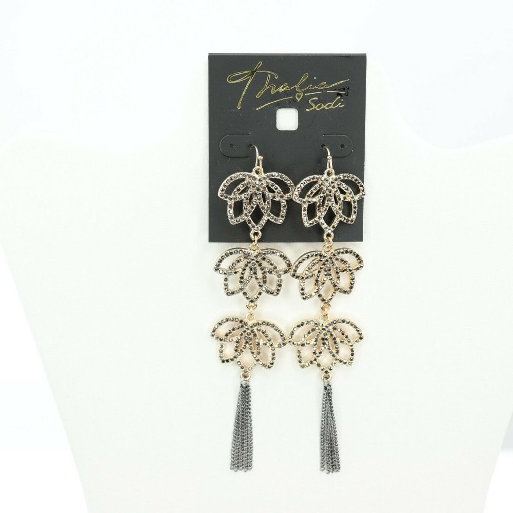 Thalia Sodi Two-Tone Jet Crystal Flower Gold Tone Earrings